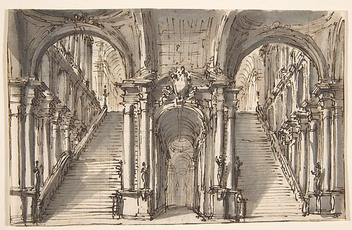 Design for a Stage Set: Double Stairway Pierced by an Arcade (recto); Slight Sketch (verso)