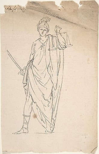 Drawing of Female Statue with Sword and Scale