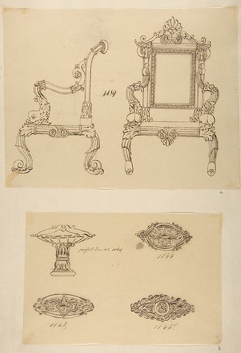 Design for a Chair and Three Designs for Ceiling Molding