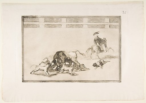 Plate 25 from "La Tauromaquia": They loose dogs on the bull