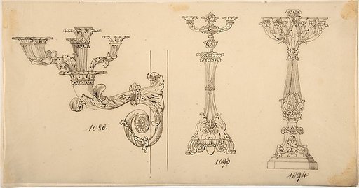 Design for a Sconce and Two Candelabras