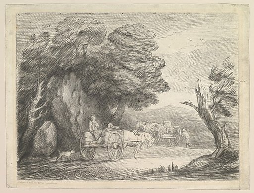 Wooded Landscape with Two Country Carts and Figures