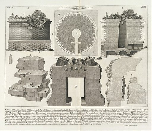 Plan of the Mausoleum of Caecilia Metella, wife of the Triumvir Marcus Crassus..., tome 3, tavola 49 from "Le Antichità Romane" (Roman Antiquities)