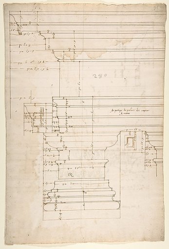 Palazzo Massimo alle Colonne, entablature, elevation (recto); Portico, Doric capital and entablature, elevation and Unknown, Corinthian cornice, elevation (verso)