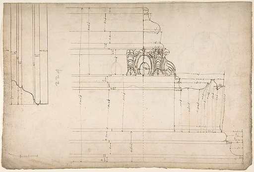 St Peter's, cornice, exterior, profile (recto) Unidentified, moulding, elevation; Unidentified structure, plan  (verso)