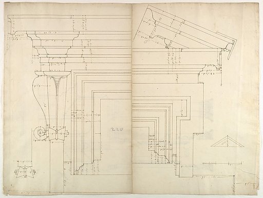 St. Peter's, drum, exterior bay, elevation with details (recto) St. Peter's, drum, section (verso)