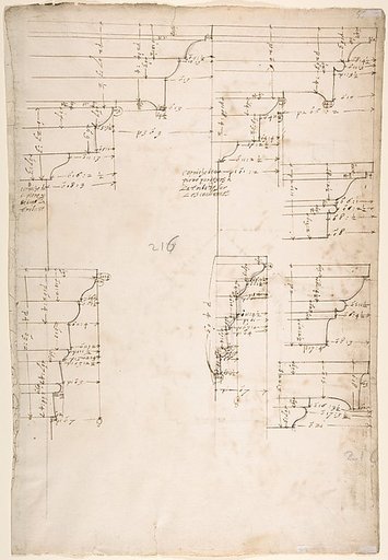 St. Peter's, tribune, exterior, entablature and cornice details (recto)
Santa Maria Maggiore, Sforza Chapel, plan, detail (verso)