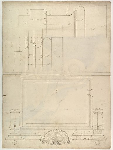 St. Peter's, attic, window, elevation (recto) St. Peter's, apse, plan; window, cornice, elevation profile; arch frame, elevation profile (verso)
