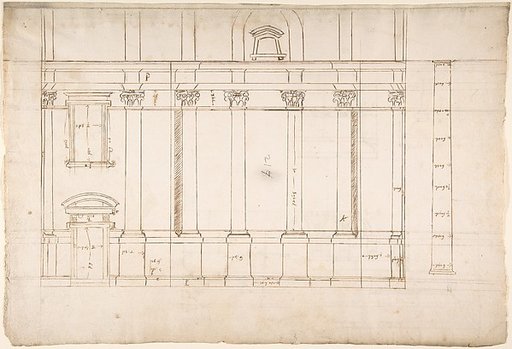 Santa Maria Maggiore, Sforza Chapel, elevation (recto) Unknown, entablature, partial cornice, and column or pilaster base profile (verso)