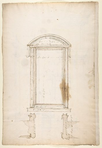 San Lorenzo, Library, Ricetto, portal to Ricetto, elevation; plan (recto) San Lorenzo, Library, Ricetto, portal to Ricetto, section; details (verso)