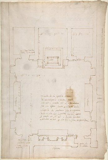 San Lorenzo, New Sacristy, plan (recto) San Lorenzo, New Sacristy, details, elevation and section (verso)