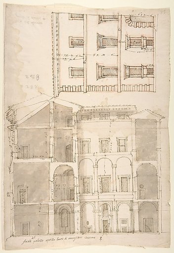 Unidentified Palace, section and half elevation (recto) blank (verso)