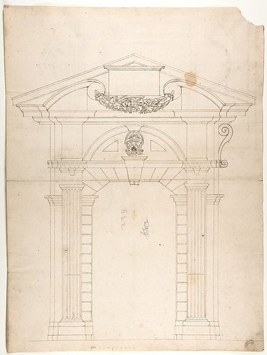 Porta Pia, elevation (recto) Porta Pia, window, elevation; section (verso)