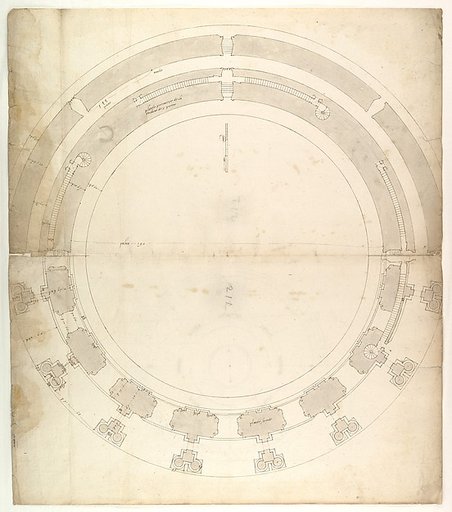 St. Peter's, drum, plan, at two levels (recto) compass (verso)