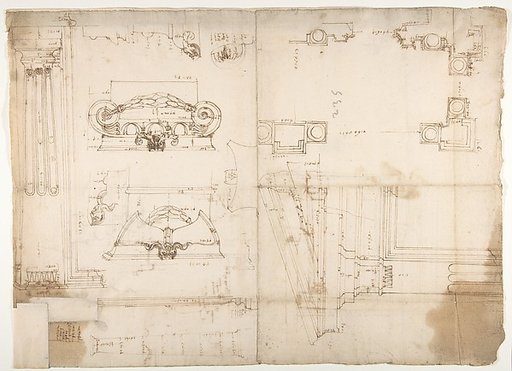 Palazzo dei Conservatori, portico, plan; portal, elevation; details, elevations (recto) Palazzo dei Conservatori, portico, elevation; details, profiles (verso)