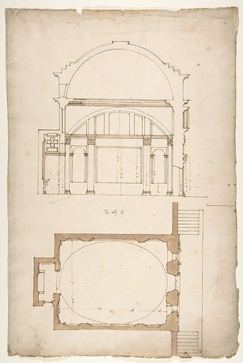 S. Andrea via Flaminia, plan; section (recto) blank (verso)