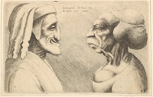 Two deformed heads (the figure on the left is possibly a caricature of Dante)