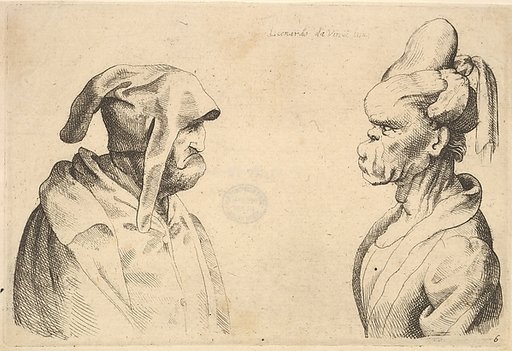 Two deformed heads facing each other