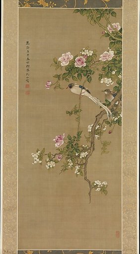 Crabapple, China rose, and Indian flycatcher