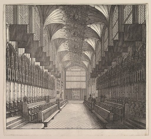 Windsor Castle, St. George's Chapel: Prospect of the Choir, from the West  (from Elias Ashmole's "The Order of the Garter," 1672)