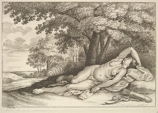 Sleeping figure of Diana the huntress