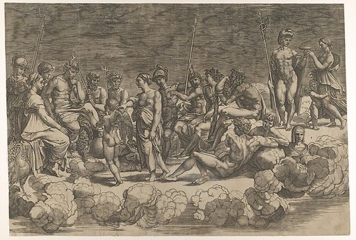 Assembly of the Gods after the ceiling composition in the Loggia di Psiche, Villa Farnesina, Rome