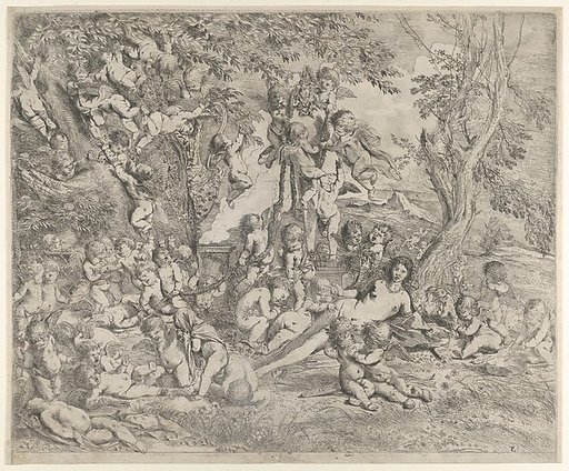 The Garden of Venus who reclines in the centre before a term of Pan and surrounded by cupids