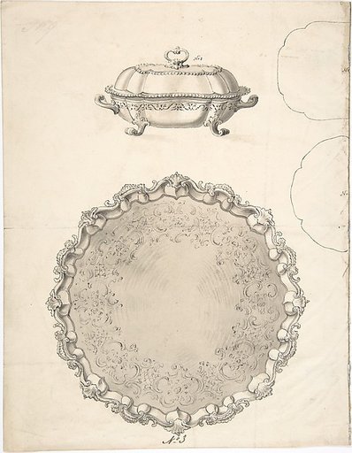 Designs for Two Silver Serving Dishes and Trays