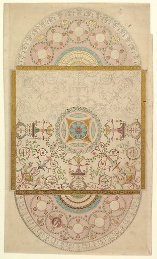Design for a Ceiling with Square Central Compartment and Semicircular Ends, the Ornament of Foliage and Grotesque Motifs