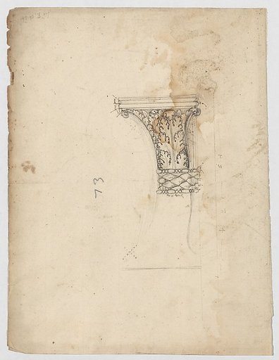 S. Maria in Trastevere, Ionic capital, side elevation (recto); Unidentified, Ionic capital volute, construction diagram (verso)