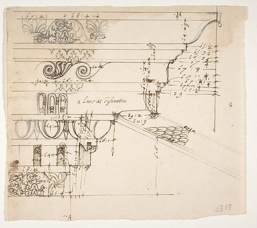 [Arch of Constantine], cornice, elevation in profile, ornamental detailing (recto) blank (verso)