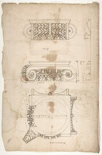 Temple of Portonus, capital, elevations and plan (recto) Unidentified, capital, elevation (verso)