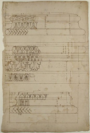 Unidentified, Composite base, elevation; Temple of Concordia, Composite base, elevation; Unidentified, Composite base, elevation (recto) blank (verso)