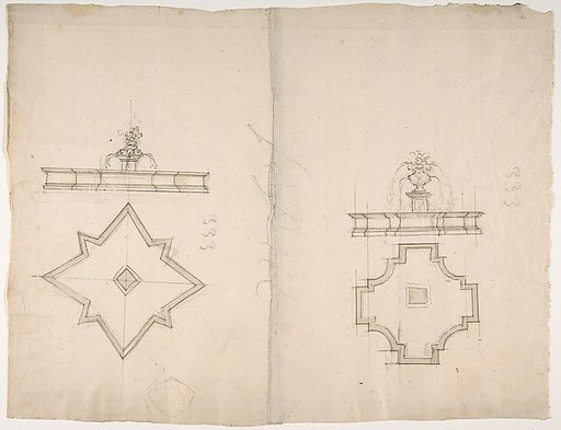 Two Plans and Elevations for Fountains