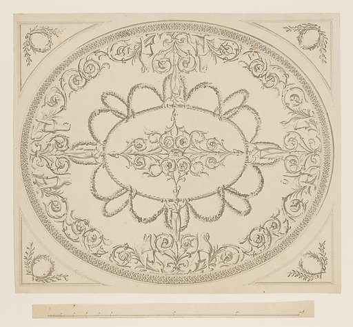 Design for a Ceiling, an Oval within a Square, having a Criss-cross Border to the Oval, for Ampthill Park, Bedfordshire