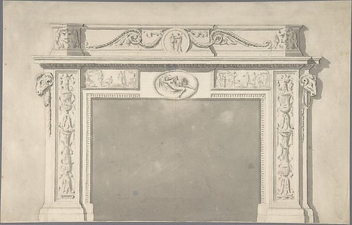 Design for a Classical Chimneypiece with Rams Heads, and Leda and the Swan