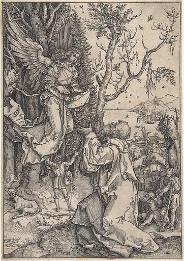 Joachim and the Angel (recto); Three figures with loose draperies (verso, in upper right hand corner)