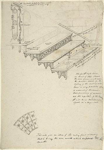 Drawing for an iron stairway with marble treads