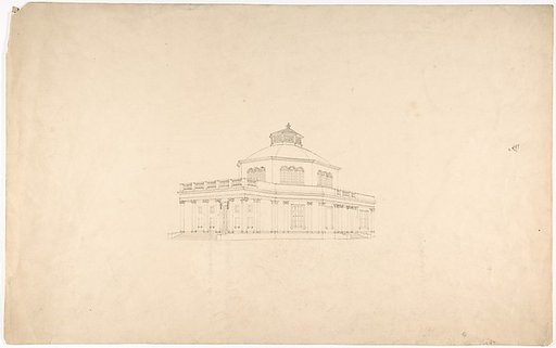 Design for a Centrally Planned Domed Building with Porticos, Perspective