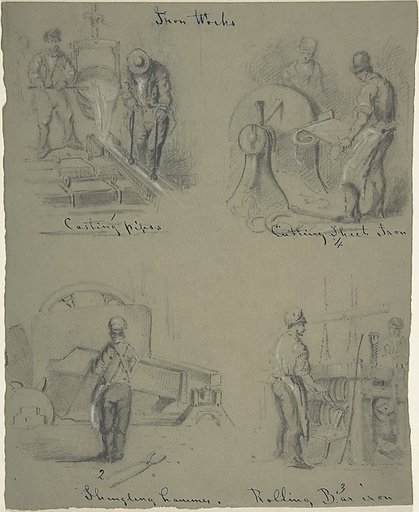 Four drawings showing the manufacture of iron