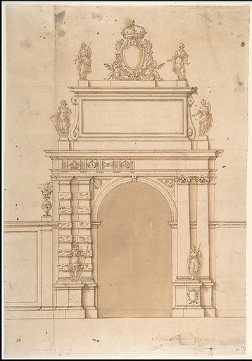 Design for the Triumphal Arch at the Porta Ticinese in Milan, with the Imperial Arms of the Hapsburg and Allegorical Figures