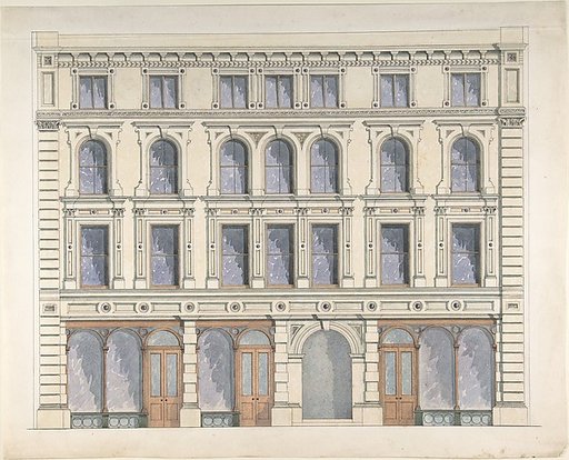 Design for a City Building with Three Shops on the Ground Floor