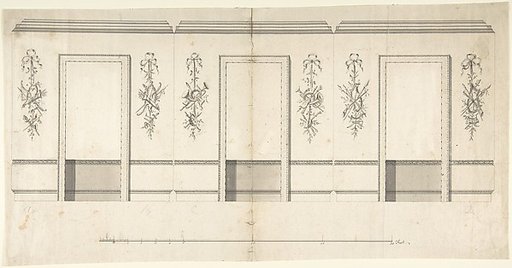 Wall Decorated with Musical and Military Trophies and Three Windows