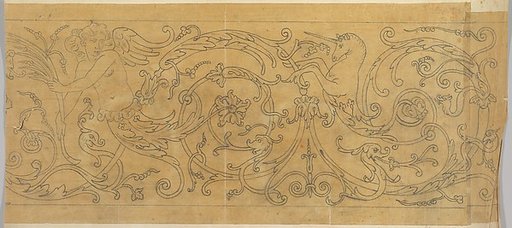Rinceau Border with Unicorn and Inlay on copper, Italian 18th century