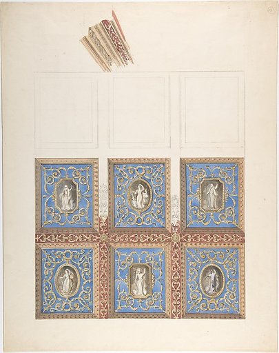 Carved and Painted Ceiling with Six Figural Medallions, for Cleish Castle