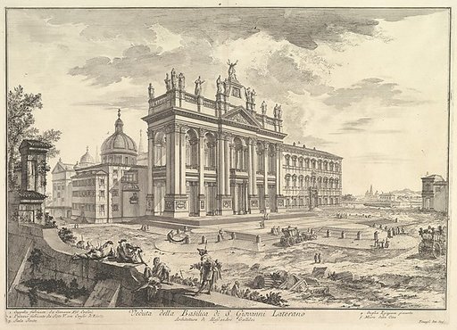 S. Giovanni in Laterano, main façade, with Palace and Scala Santa on the right (Veduta della Basilica di S. Giovanni Laterano), from "Vedute di Roma"
