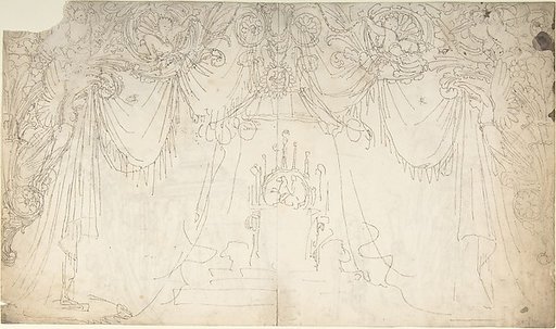 Design for Bed Alcove (recto); Studies for Statues and Carvings on Bed (verso)
