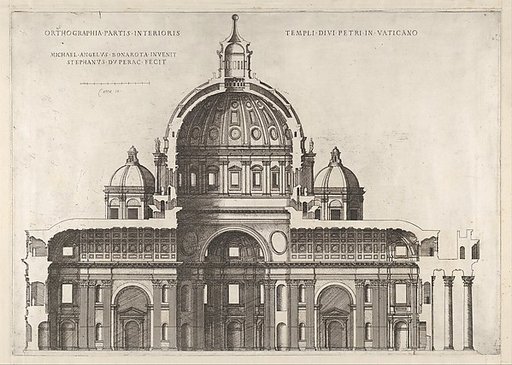Longitudinal Section Showing the Interior of Saint Peter's Basilica as Conceived by Michelangelo (published in 1569), from "Speculum Romanae Magnificentiae"