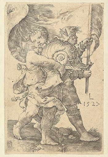 Two Boys with a Helmet and Standard