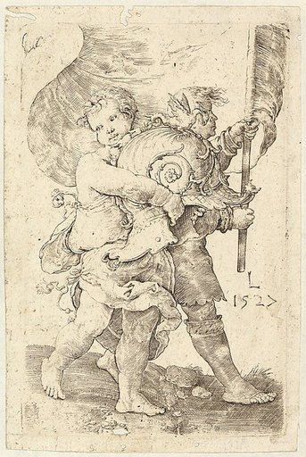 Two Boys with a Helmet and Standard